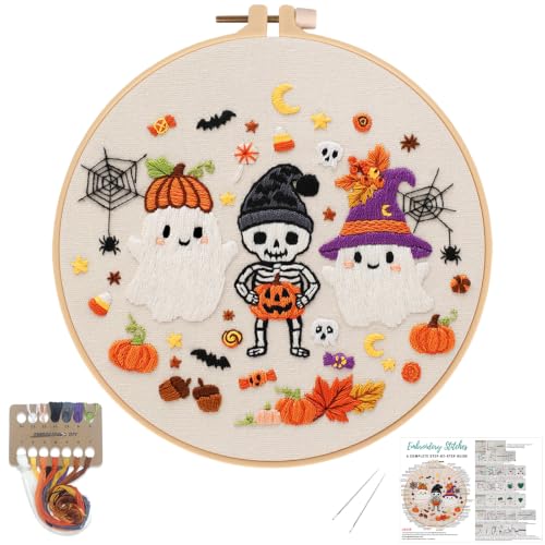 Nuberlic Halloween Embroidery Kit for Beginners Adult - color: Halloween