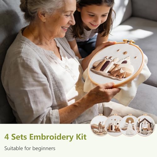 Santune Christian Embroidery kit,Nativity Scene Needlepoint Cross Stitch Kits for Beginners Adult,Needle Point Sets,4 Embroidery,2 Hoops,Christmas Ornaments - color: Christian Series