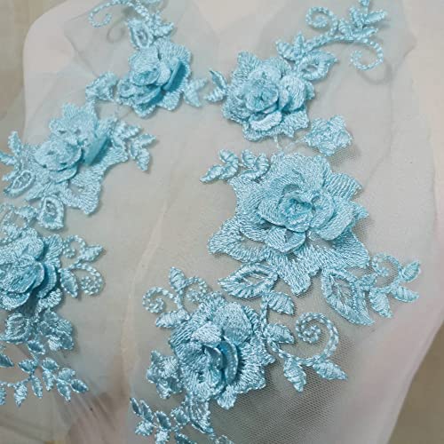 2 Pair 29 * 13cm Red/Pink/Purple/Sky Blue Wedding Dress Lace Shirt Accessories Embroidery Lace Garment Design DIY Accessories (Sky Blue) - color: Sky blue