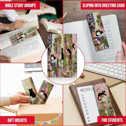VIGEGU 5 Pcs Cat Book Stamped Cross Stitch Bookmark Kits for Adult Beginner - color: Black Cat Book Bookmark2026 - 3