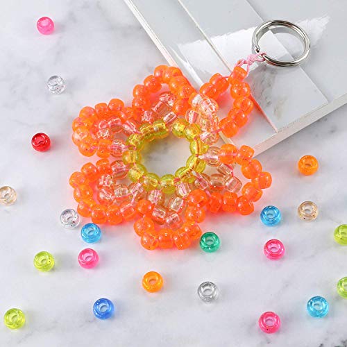 2600+pcs Pony Beads Kit Rainbow Glitter Plastic Beads Multicolor Pony Bead Bulk with Elastic String, Hair Bead for Braids DIY Crafts Jewelry Making Kit for Bracelets Necklaces - color: Giltter Beads