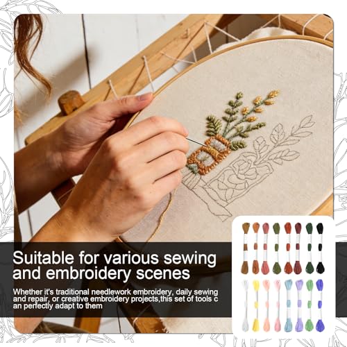 32 Skeins Sashiko Thread,18Pcs sashiko Needles, 100% Cotton,16 Colors, Each Bundle Measuring 8 Meters/8.75 Yards,Suitable for Sewing and Embroidery. - color: 16 Colors