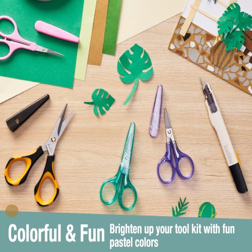 Beaditive Detail Craft Scissors Set (2 Pc.) Curved and Straight, Sharp, Compact | Sewing, Embroidery, Paper Cutting, Crafting | Stainless Steel | Protective Cover (Green) - color: Green