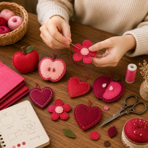 30Pcs Stiff Felt Sheets, 1mm Thick Felt Fabric Squares for Sewing & DIY - color: Red Series