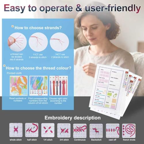 XuZBDia 18CT Checkered Embroidered Fabric Stitch Book,12 Pages Water Soluble Printing Pattern Embroidery Book Embroidery，Gifts That Can Be Given to Women