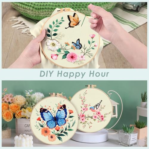 ERKOON 5 Sets Embroidery Kit for Beginners Adult Bird Flower Cross Stitch - color: Butterfly and Hummingbird