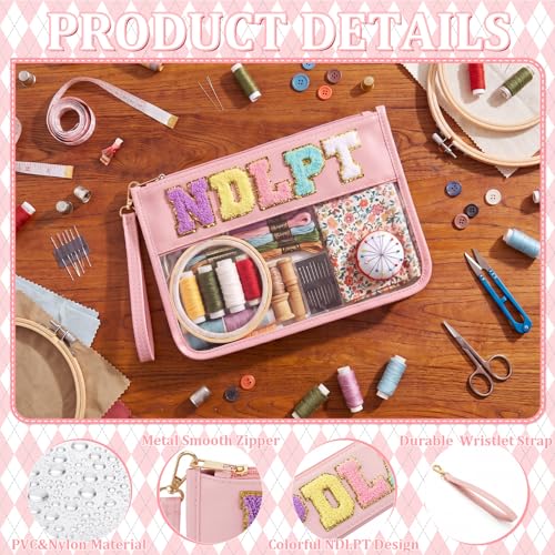 Klyyo Clyro Needlepoint Project Bag Clear Embroidery Sewing Bag Sewing Craft Organizer Storage Chenille Letter Zipper Pouch for Quilting Embroidery Knitting Stitching Cross Stitch Crochet (Pink) - color: Pink