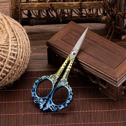 All Purpose Scissors with Sheath - Sewing Embroidery Sharp Cuticle Eyebrows Manicure Pedicure Beauty Grooming Scissors for Office, Home, School, Sewing Crafts (Gold Blue) - color: Gold Blue
