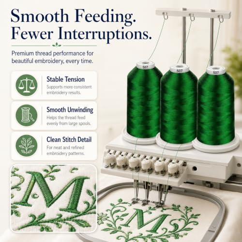 Simthread - 33 Selections - Various Assorted Color Packs of Polyester Embroidery Machine Thread Huge Spool 5500Y for All Purpose Sewing Embroidery Machines - 3 Green - color: 3 Green