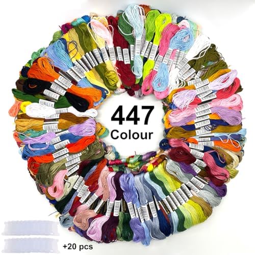 Bracelet String Kits, 447 Colors Rainbow Color Embroidery Thread, Cross Cotton Stitch Embroidery Thread, Bracelet Yarn with 20 Plastic bobbins(447 Color)