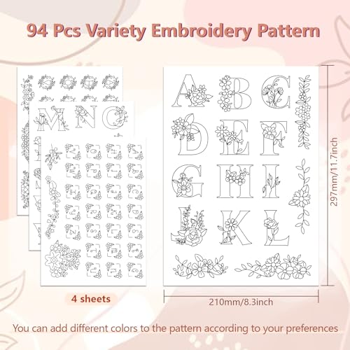 Peacoblue Alphabet Floral Stick and Stitch Embroidery Patterns - color: Alphabet Floral Wreath