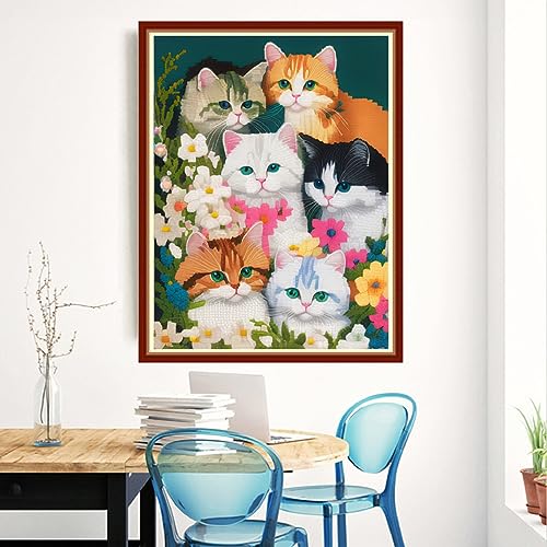 Redxing Stamped Cross Stitch Kits Embroidery kit for Beginners Adults Full Range of Embroidery Patterns Starter Kits DIY Printed Cross Stitch Kits Needlepoint Kits 11CT-Cat Family 15.7x19.7 inch - color: Style 26
