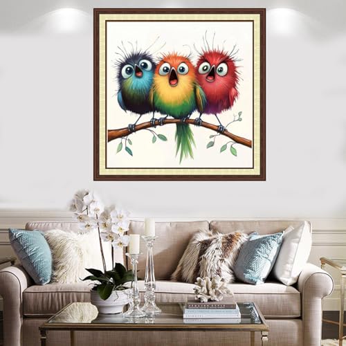 Findvoor Counted Cross Stitch Kits for Adults Full Range of Cross Stitching Embroidery Unprinted Pattern for Beginners, 11CT Needlepoint Kit Patterns Embroidery Kits-Three Colorful Birds 18x18 inch - color: ColorCraft13