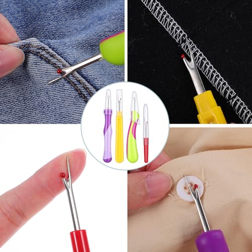 Seam Ripper Tools Set, 4Pcs Needle and Thread Seam Ripper Convenient Professional Thread Cutter Stitch Remover Tool for Hand Sewing Crafting Embroidery Knitting (Colorful)