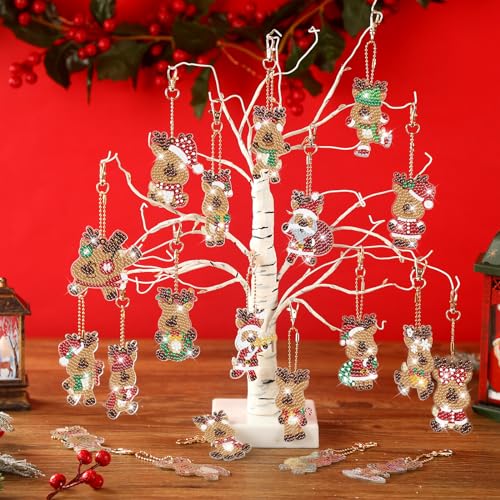 Tondiamo 20 Pcs Christmas Diamond Painting Keychain Kits 5D DIY Diamond Art Pendants Double Sided Hanging Key Chains for Christmas Party Decoration DIY(Deer Style) - style: Deer Style
