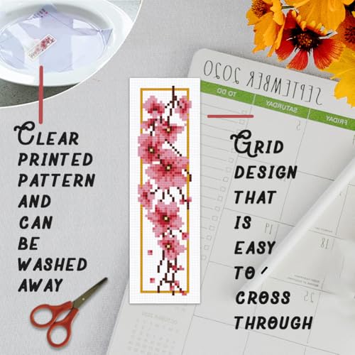 BEUNITONE 6 Pcs Flower Cross Stitch Bookmarks Kit for Adults Beginner DIY Stamped Embroidery Bookmark Kit with Instructions Cute Stamped Embroidery Bookmark for Book Lovers Handmade Gift 8''x2.4'' - style: Falling Flowers