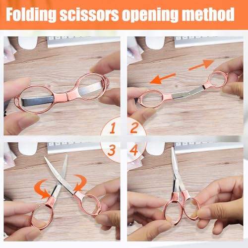 2PCS Folding Scissors, Portable Travel Scissor, Gift for Men Glasses Shaped Mini Shear Telescopic Cutter, Anti Rust Stainless Steel Scissors for Fishing Sewing Home Office-Rose Gold - color: Rose Gold