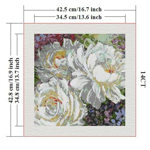 ITSTITCH Stamped Cross Stitch Kits - Full Set of Embroidery for Beginners or Adults,14 CT 2 Strands DIY White Rose Patterns Counted Arts Craft 16.5×17 inch - color: White Rose