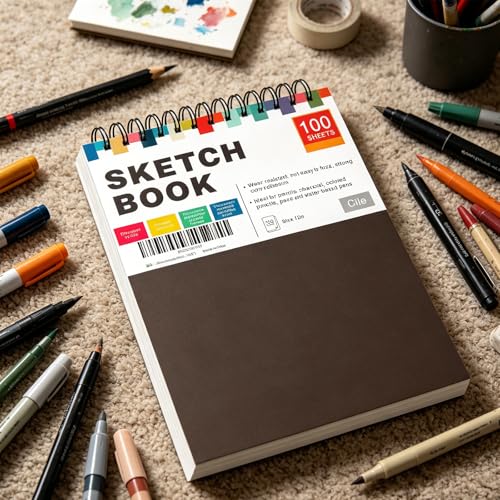 Cile Mixed Media Sketchbook–12x9 Inch,100 Sheets,100gsm Acid-Free Paper,Perfect for Drawing and Sketching with Tracing and Pastel Papers - color: Black