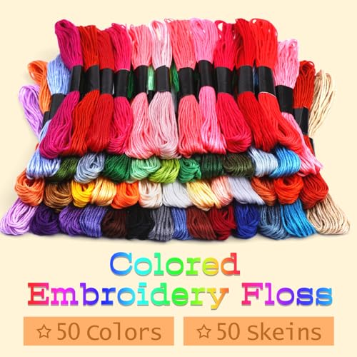 50 Skeins Embroidery Floss, Cross Stitch Threads Friendship Bracelet String - color: 50 Pcs, Rainbow