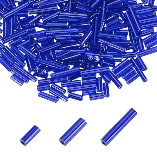 MECCANIXITY 2000pcs Glass Bugle Beads 4/6/9mm Long Tube Cylinder Beads - color: Dark Blue