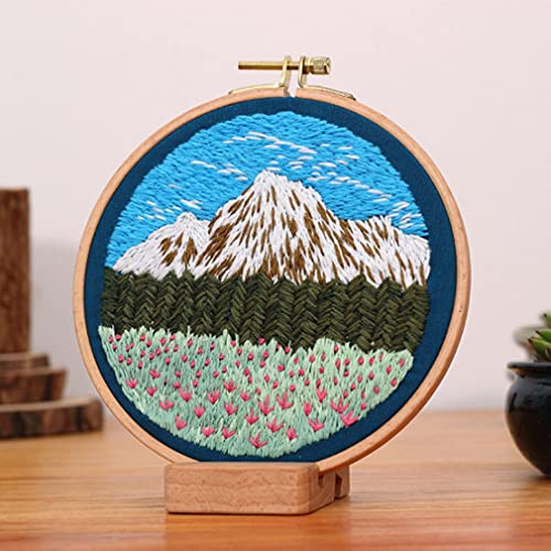SUQUUB 3 Sets Embroidery Starter Kit with Pattern and Instructions,Cross Stitch Beginner Kits with Frame,3 Plastic Embroidery Hoops,3 Embroidery Clothes and Color Threads (3X Landscape Pattern) - color: 3X landscape pattern