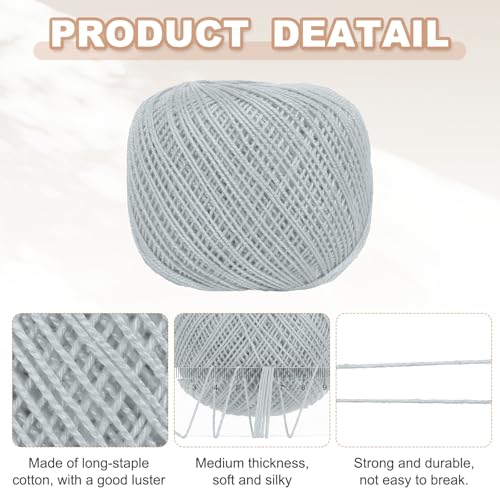 MECCANIXITY Crochet Thread Pearl Cotton Size 3 Light Gray Pearl 164 Yards for Crocheting Tatting Knitting Embroidery Sewing - color: Light Gray