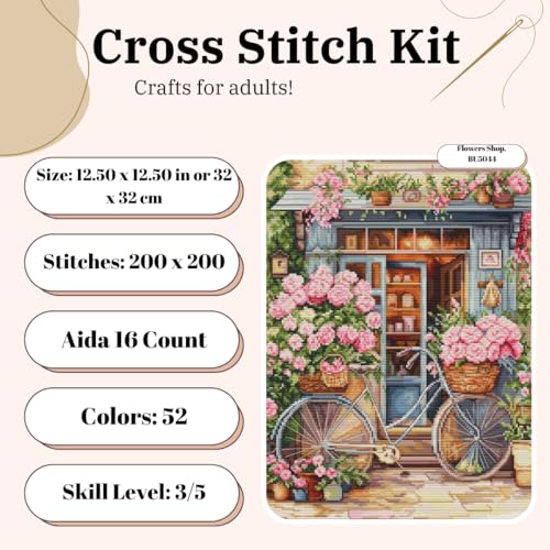Luca-S Cross Stitch Kit Flowers Shop, BU5044, Counted Cross Stitch Kit for Adults, Needlecraft and Embroidery Kit