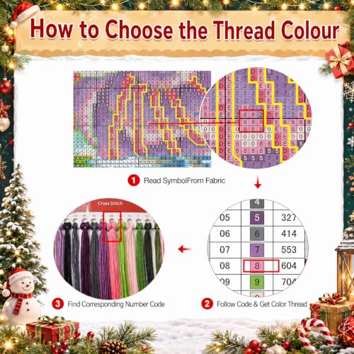 Christmas Bookstore Stamped Cross Stitch Kits for Adults Beginners 14x14 in - color: Christmas bookstore Cross Stitch