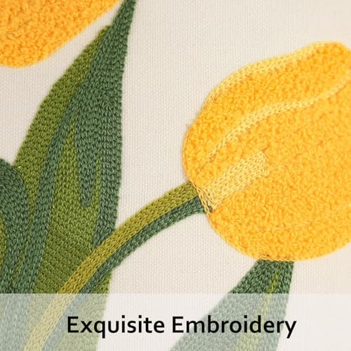 Embroidered Throw Pillow Covers 16x16 Pack of 2 Yellow Tulip - color: Yellow Tulip, size: 16" x 16" (Pack of 2)