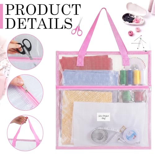 Cosblank 16x16inch Sew Project Bag Jumbo Needlepoint Project Bag, Pink - color: Pink