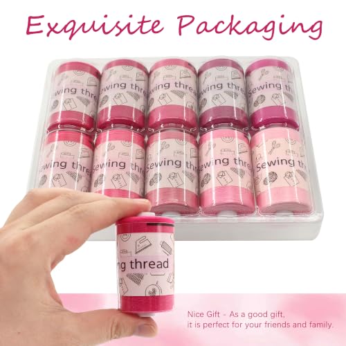 Sewing Thread 10 Color Sewing Industrial Purpose 1000 Yards Per Spool 40S/2 Polyester for DIY Sewing Machine,Embroidery Machine,Hand Sewing (Rose Red) - color: Rose Red