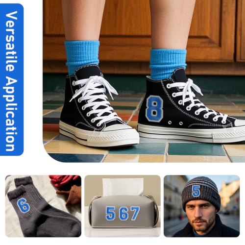 50 Pcs Iron on Numbers Patches for Fabric Tote Bags Hats Clothing Blue - color: Blue, size: Numbers Only