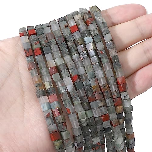 BEADIA Natural Bloodstone Square Stone Beads 4x4mm 85pcs Cube Loose Semi Gemstone Beads for Jewelry Making Design - color: Bloodstone