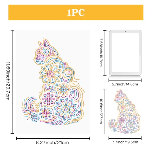 1 Pc Mandela Cat Pattern Rhinestone Iron on Hotfix Transfer Decal, Bling DIY Patch Clothing Repair Applique T-Shirt Vest Shoes Hat Jacket Decor Clothing DIY Accessories - style: Mandela Cat