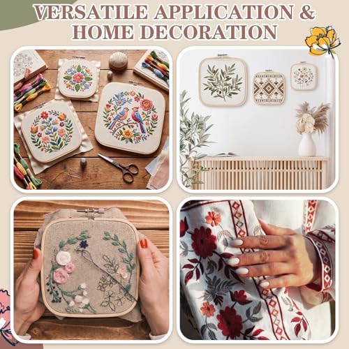 Novabright 3 Pcs Embroidery Hoop Stand Set 5.1" / 6.3" / 7.9" Square Hoops 4 Professional Stands Embroidery Kit for Arts Crafts Sewing Needlework Cross Stitch Supplies