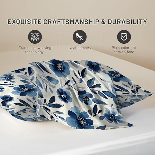 Satin Pillowcase for Hair and Skin Watercolor Blue Flowers and Leaves Super Soft and Cooling Similar to Silk Pillow Case 1 Pack with Hidden Zipper Silky Soft Zippered Satin Pillowcase20 x30 - color: Watercolor Blue Flowers and Leaves