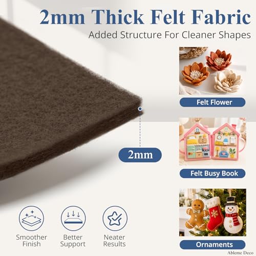 12" x 12" Felt Sheets for Crafts, 2mm Stiff Felt Fabric (12 Pcs), Brown - color: Brown