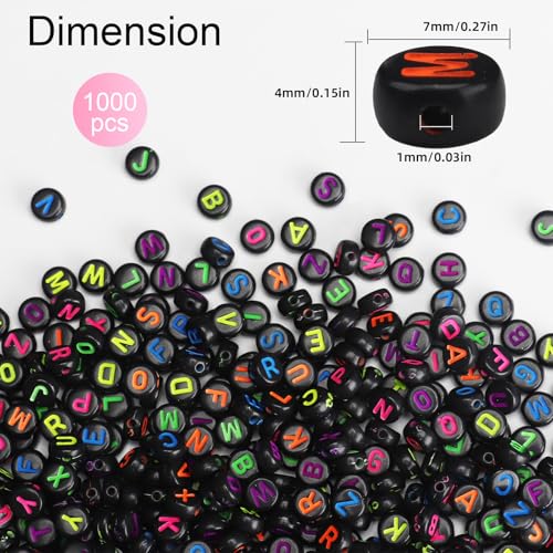 1000PCS Letter Beads, 4x7mm Round Black Alphabet Beads for DIY Craft - color: Black