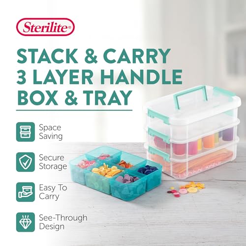 Sterilite Stack & Carry 3 Layer Handle Box, Small Latch Bins, Clear, 6 Pack - size: 6 Pack