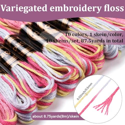 10 Skeins 87.5 Yards 6 Strands Pink Friendship Bracelet String Hand Variegated Embroidery Floss Gradient Cross Stitch Thread Yarn Bracelets Threads Bulk for Sewing Crochet Crafts Stitching - color: Pink