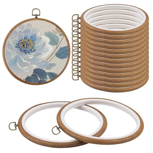 Framendino, 15 Pack Round Embroidery Hoops 8 Inch Imitated Wood Display Frame Circle Cross Stitch Hoop Ring for Hanging Ornaments - color: 8", size: 15 Pack