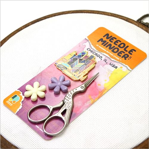 Awesome Pattern Studio Chicago Magnetic Needle Minder Set Includes Needle Minder, 2 Threaders, Crane Scissors. Enamel Pin for Cross Stitch, Embroidery and Craft - size: Chicago Set #2