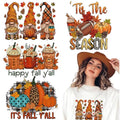 4 Sheets Fall Thanksgiving Iron On Transfers for T-Shirts, Heat Transfers Vinyl Harvest Pumpkin Maple Leaf Dwarf HTV Vinyl Iron on Decals for T-Shirt Clothes Pillow Hoodie DIY Crafts - color: D