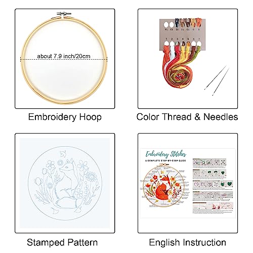 Louise Maelys Autumn Fox Embroidery Kit for Beginners Floral Craft - color: kit-21
