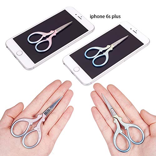 SUNNYCLUE 2pcs Sewing Scissors 3.7 Inch Small Stainless Steel Sharp Tip Brow Shaping Classic Scissors Shears for DIY Crafting Needle Work Threading Art Work, Classic - color: Gradient Color-2pcs-sewing Scissors