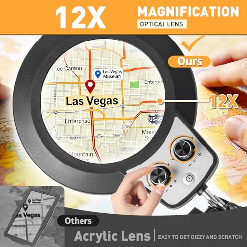 4In1 Floor Magnifying Lamp with Light, 12X Glass Magnifier Black - color: Black, size: 12x