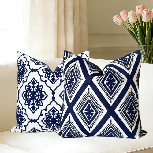 Slow Cow Embroidered Throw Pillow Cover 18 x 18 Inch Navy Blue - color: Navy Eyes, size: 18" x 18" (Pack of 1)