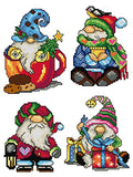 Counted Cross-Stitch Kit on Plastic Canvas with Christmas Gnomes. 4 Christmas Ornaments Same Dimensions 138CS. 14 Count Plastic Canvas Sheets 8.27x11.02 Inches. Perfect for Art & Needlework Amateurs - color: Gnomes