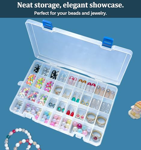 Qualsen Bead Organizer Box with Adjustable Dividers, 34 Girds, 2 Pack - size: 34 Gird-2pcs